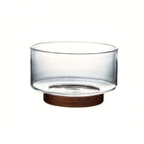 Tigela de Frutas de Vidro com Base de Madeira