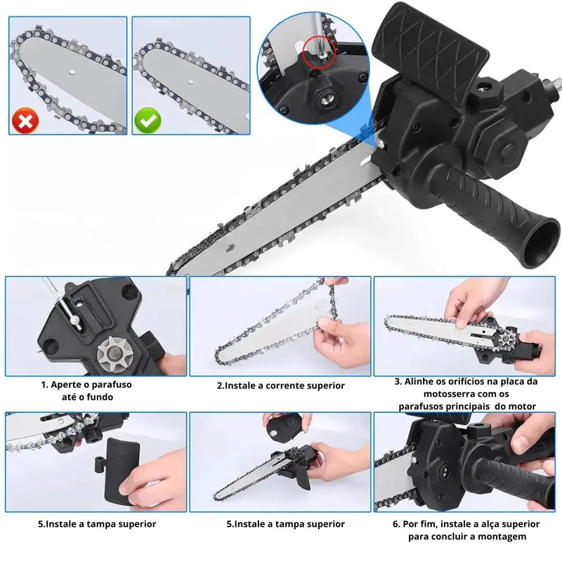 Kit Adaptador de Motosserra para Furadeira e Parafusadeira Elétrica - Corte Preciso e Multifuncionalidade com Drill Chainsaw 6 Pol - Decora Byte
