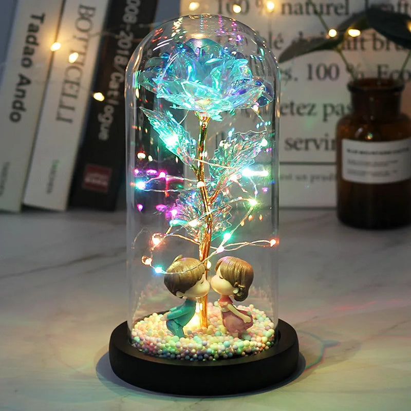 Rosa Encantada Love LED - Presente Único e Decorativo na Cúpula de Vidro