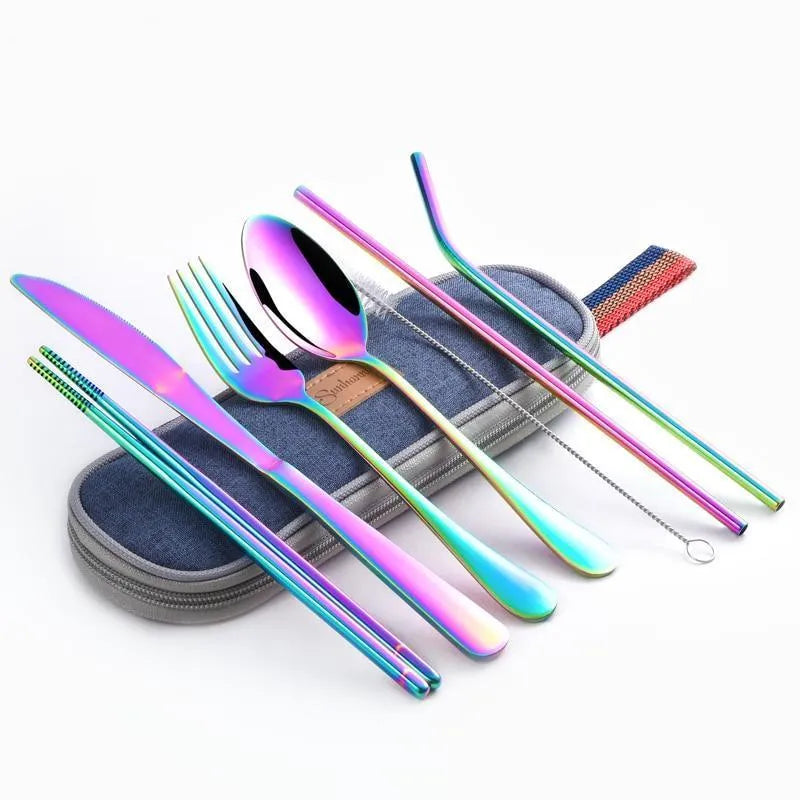 Conjunto de Talheres de Luxo para Camping - Aço Inox Resistente para Refeições Práticas e Elegantes - Decora Byte