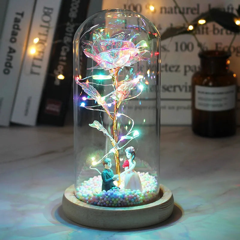 Rosa Encantada Love LED - Presente Único e Decorativo na Cúpula de Vidro