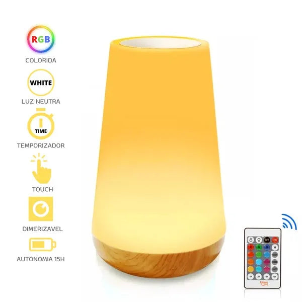 Luminária de Mesa LED RGB com Controle - Transforme Seu Ambiente com 13 Cores Ajustáveis e Iluminação Personalizada - Decora Byte