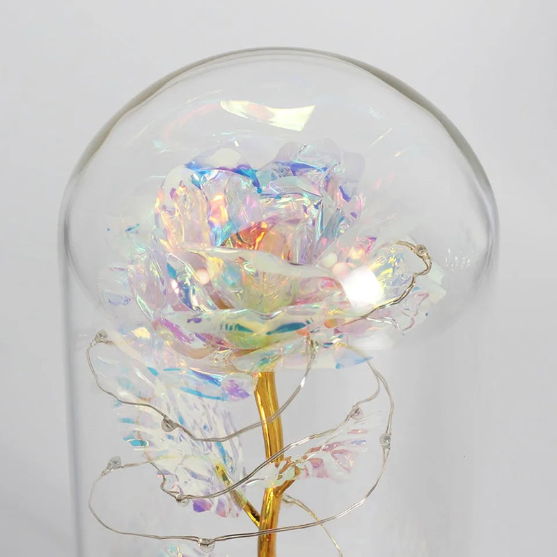 Rosa Encantada Love LED - Presente Único e Decorativo na Cúpula de Vidro