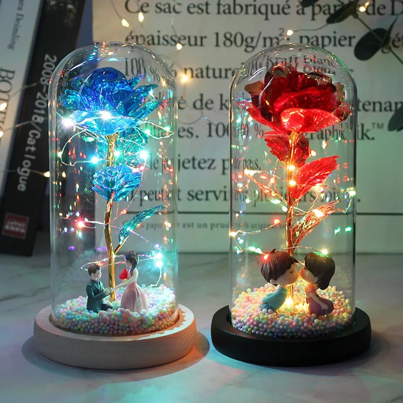 Rosa Encantada Love LED - Presente Único e Decorativo na Cúpula de Vidro
