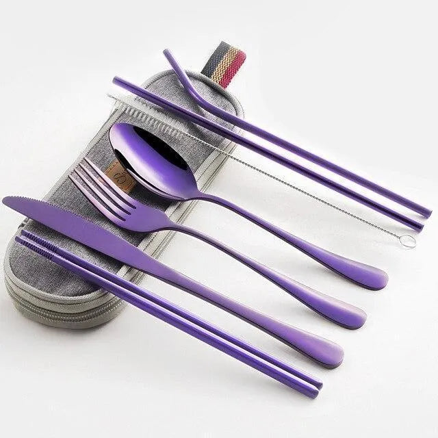Conjunto de Talheres de Luxo para Camping - Aço Inox Resistente para Refeições Práticas e Elegantes - Decora Byte
