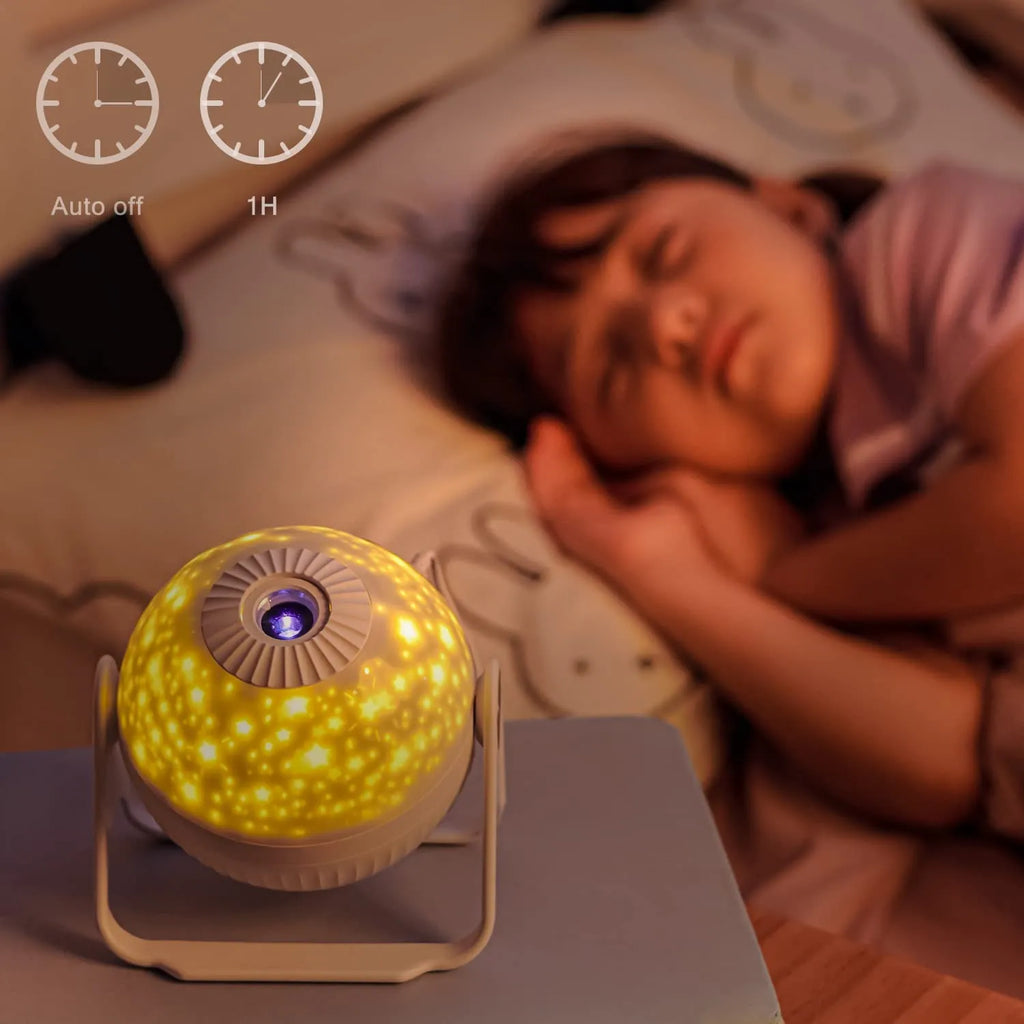Luminária de Estrelinhas e Galáxias 7 Modos LED 360° - Projeção Giratória com Efeito Cromoterapia - Decora Byte