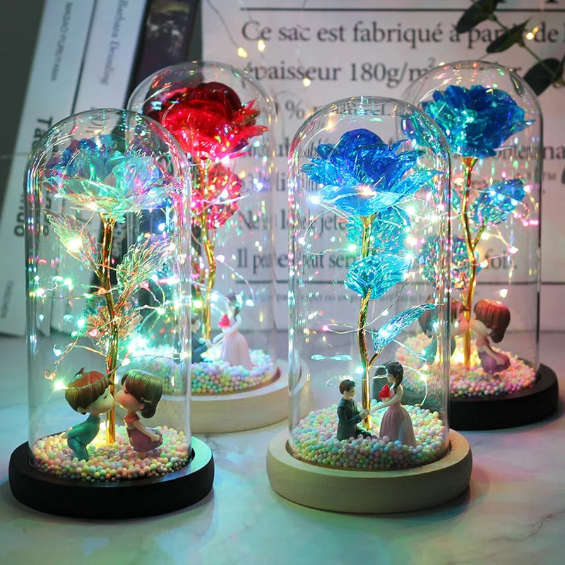 Rosa Encantada Love LED - Presente Único e Decorativo na Cúpula de Vidro