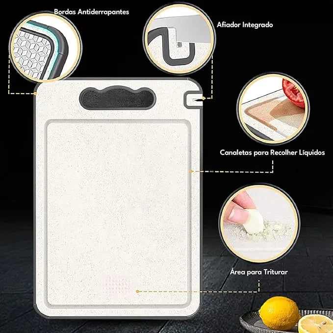 Tábua Antibacteriana Inox Dupla Face Com Afiador