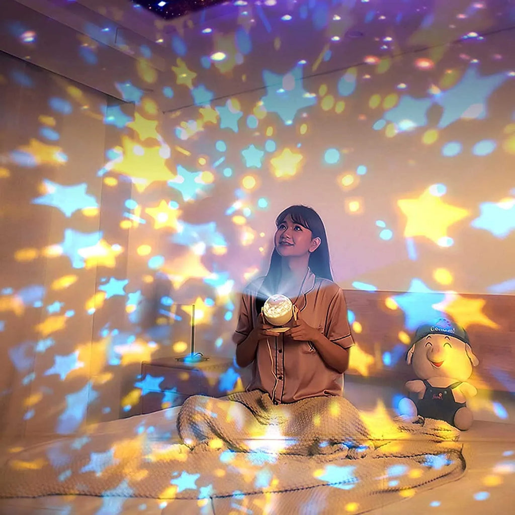 Luminária de Estrelinhas e Galáxias 7 Modos LED 360° - Projeção Giratória com Efeito Cromoterapia - Decora Byte