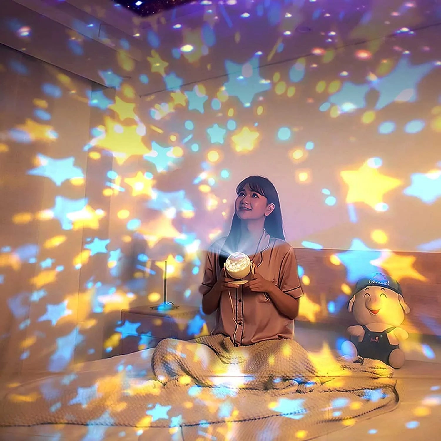 Luminária de Estrelinhas e Galáxias 7 Modos LED 360° - Projeção Giratória com Efeito Cromoterapia - Decora Byte