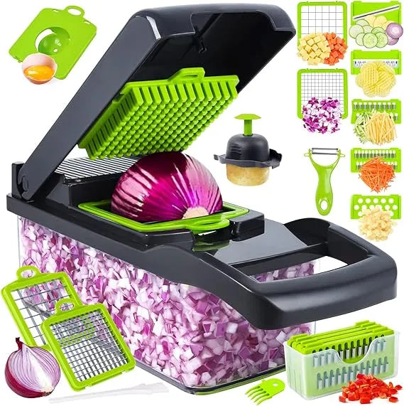 Kit Cortador Multifuncional 16‑em‑1 em Aço Inoxidável – Legumes e Frutas  ByteChef 16 em 1