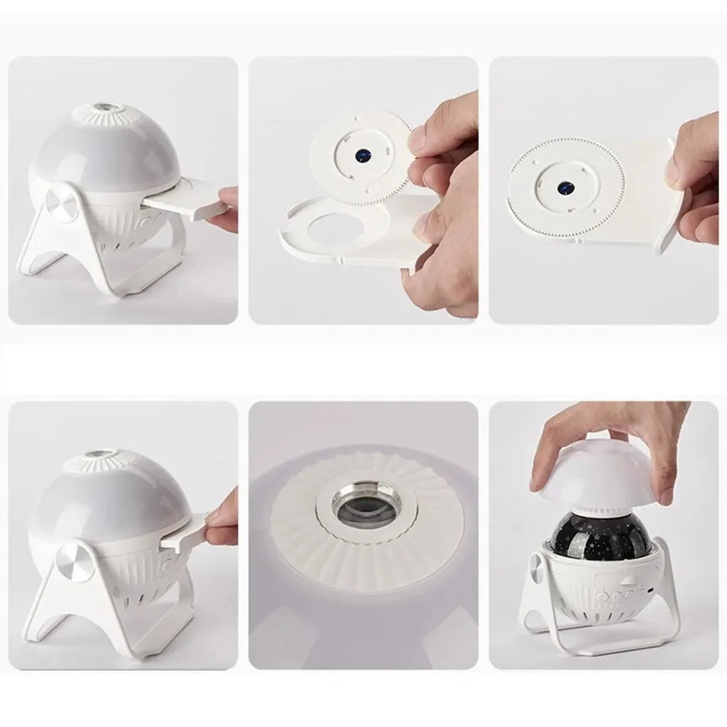 Luminária de Estrelinhas e Galáxias 7 Modos LED 360° - Projeção Giratória com Efeito Cromoterapia - Decora Byte