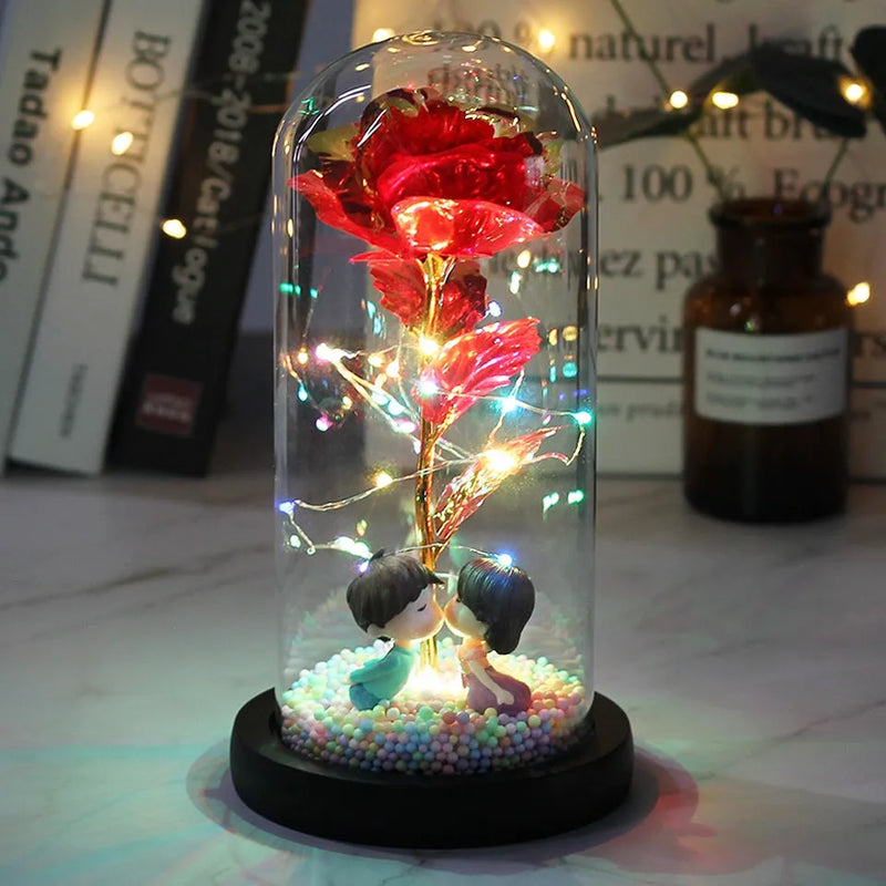 Rosa Encantada Love LED - Presente Único e Decorativo na Cúpula de Vidro