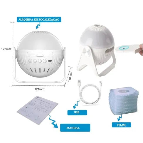 Luminária de Estrelinhas e Galáxias 7 Modos LED 360° - Projeção Giratória com Efeito Cromoterapia - Decora Byte