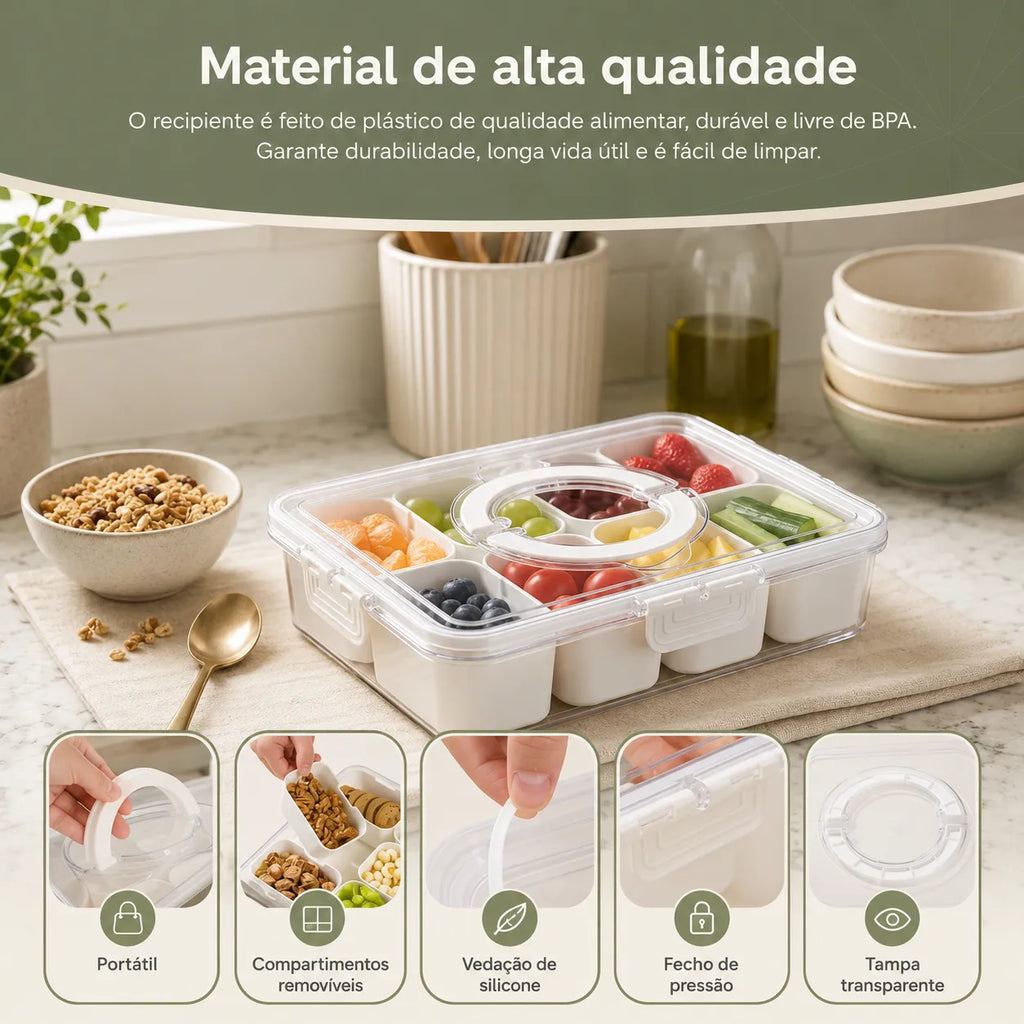 Organizador de Geladeira com Tampa Hermética e 8 Divisórias