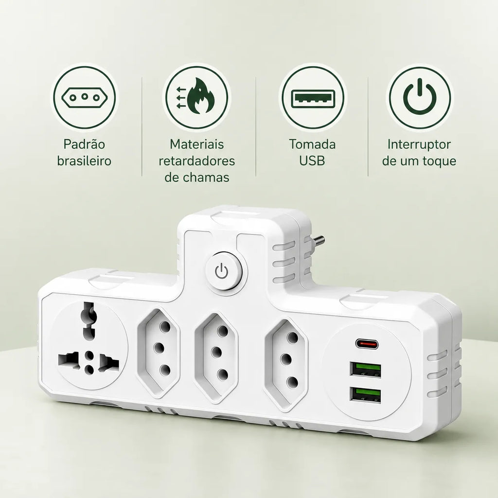 Adaptador de Tomadas Multifuncional 7 em 1
