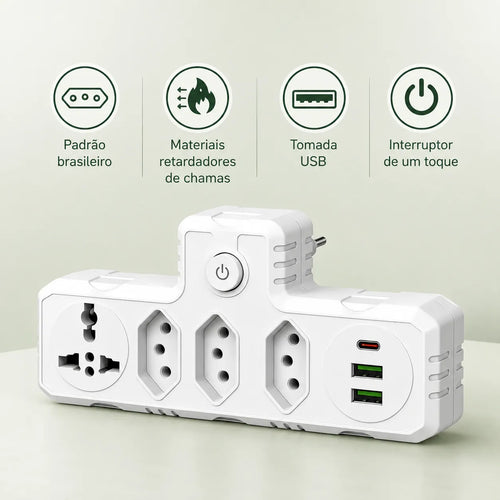 Adaptador de Tomadas Multifuncional 7 em 1
