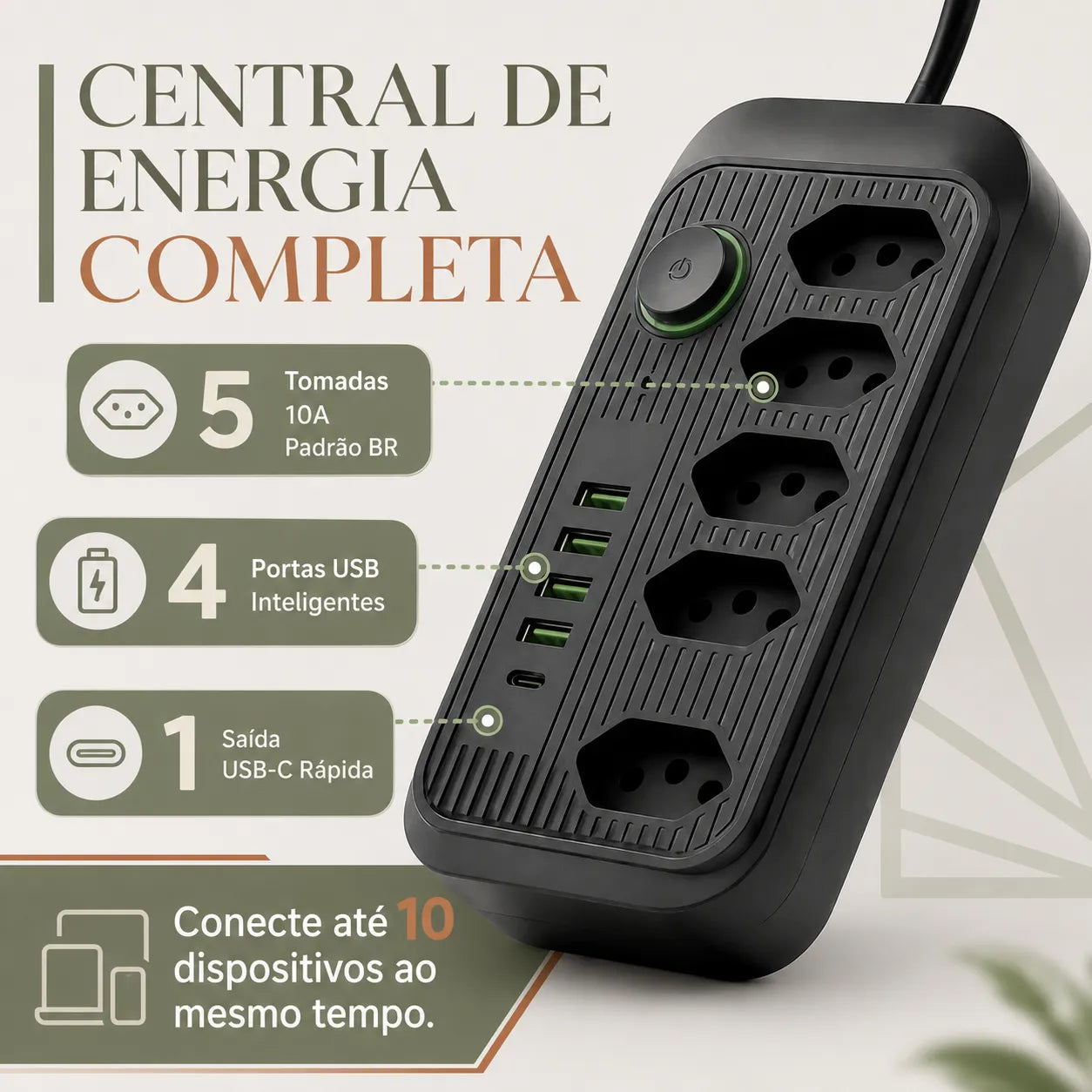 Filtro de Linha Multifuncional 10 em 1