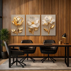 Quadros Decorativos 3 Peças Floral Dourado 3D