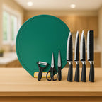 Kit Tábua Antibacteriana + 6 Facas Afiadas – Corte Profissional e Cozinha Higienizada