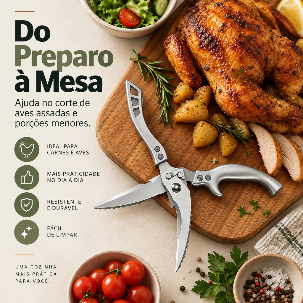Tesoura de Cozinha Multifuncional em Aço Inox 6 em 1