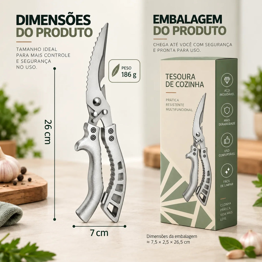 Tesoura de Cozinha Multifuncional em Aço Inox 6 em 1