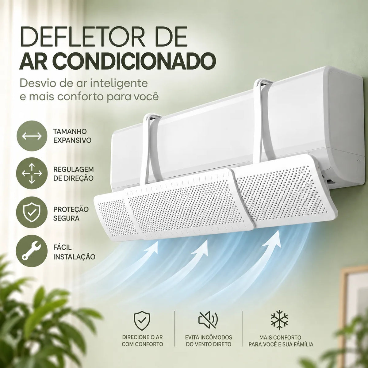 Defletor de Ar Condicionado Universal Ajustável 52 a 92 cm