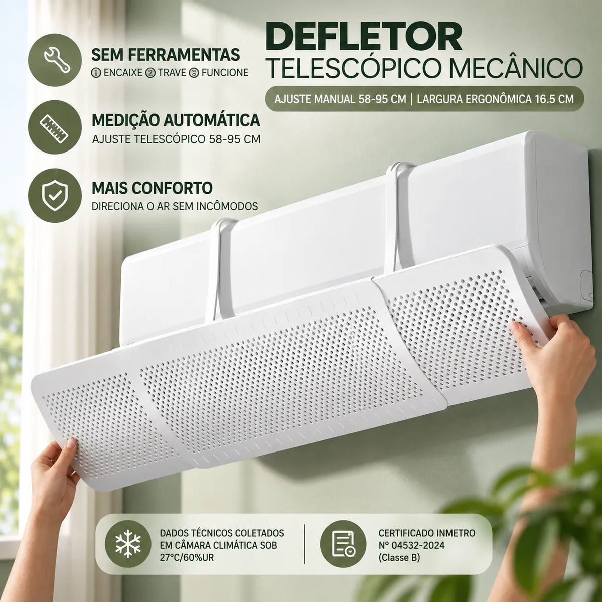 Defletor de Ar Condicionado Universal Ajustável 52 a 92 cm