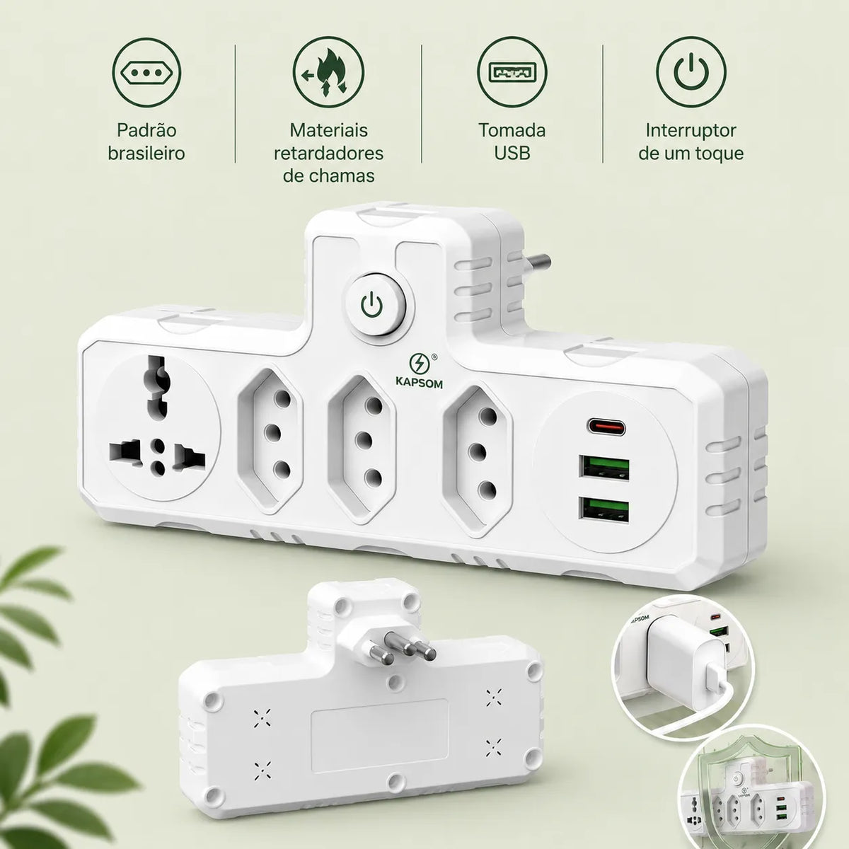Adaptador de Tomadas Multifuncional 7 em 1