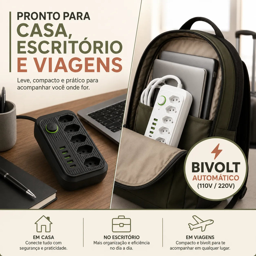 Filtro de Linha Multifuncional 10 em 1