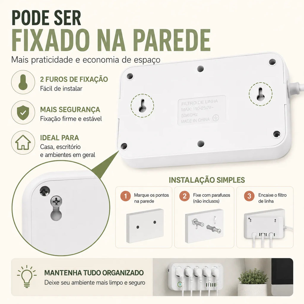 Filtro de Linha Multifuncional 10 em 1
