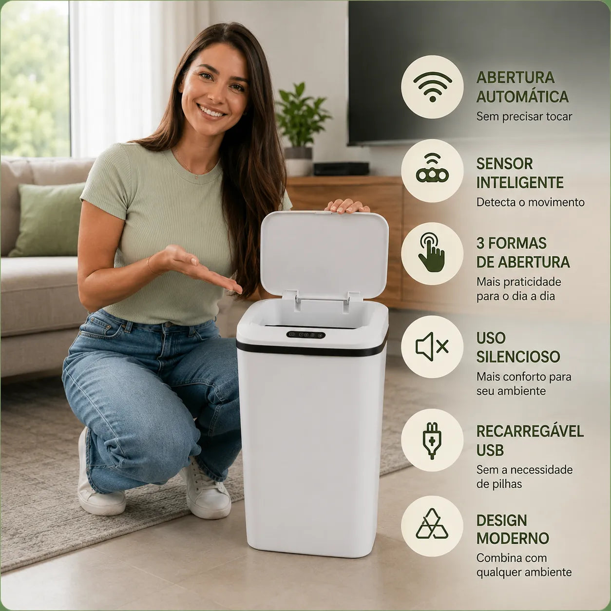 Lixeira Inteligente com Sensor 16L