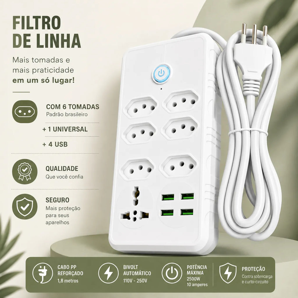 Filtro de Linha Multifuncional 11 em 1