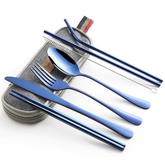 Conjunto de Talheres de Luxo para Camping - Aço Inox Resistente para Refeições Práticas e Elegantes - Decora Byte