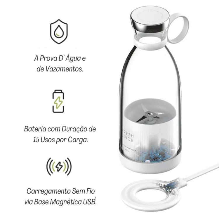 Liquidificador Portátil e Mixer Sem Fio - Fresh Mixer - Tritura Gelo, 15 Usos por Carga, Design Compacto e Sem Fios - Decora Byte