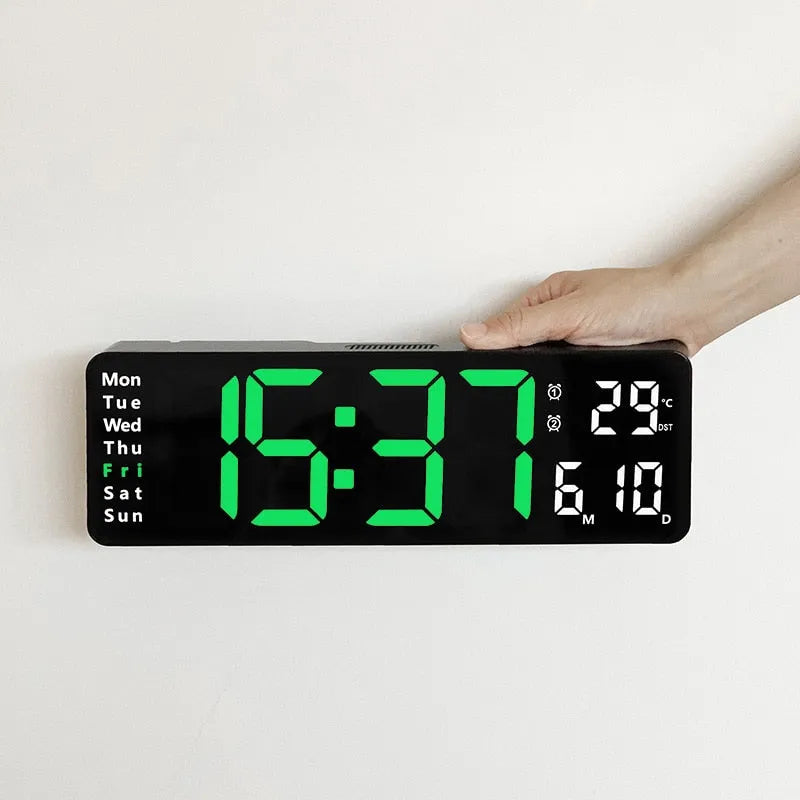 Relógio de Parede Digital LED com Alarme, Cronômetro e Display Moderno
