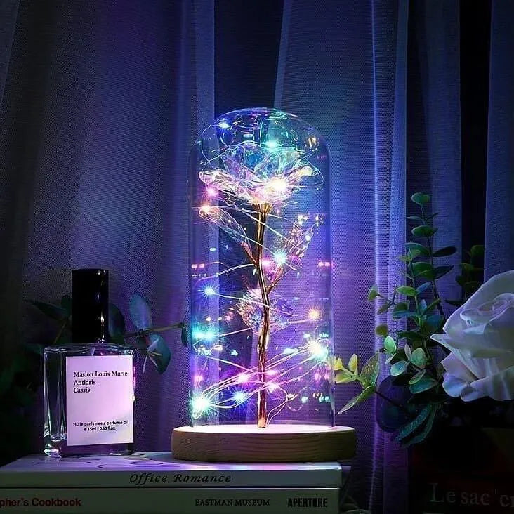 Rosa Encantada Love LED - Presente Único e Decorativo na Cúpula de Vidro