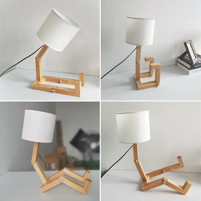 Abajur de Mesa Robô em Madeira com Design Único e Adaptável - Decora Byte