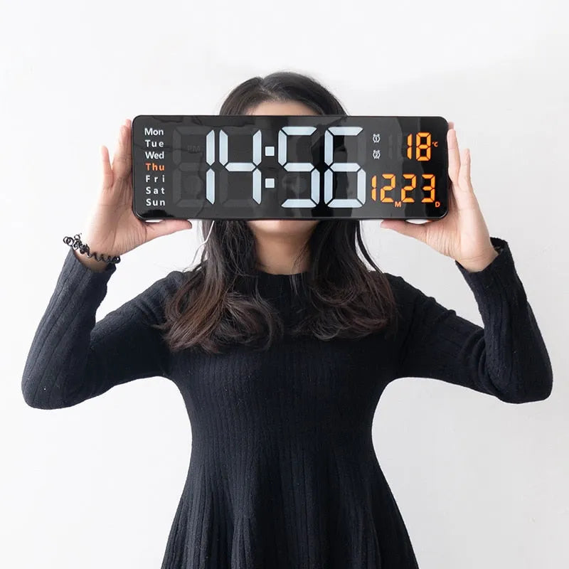 Relógio de Parede Digital LED com Alarme, Cronômetro e Display Moderno