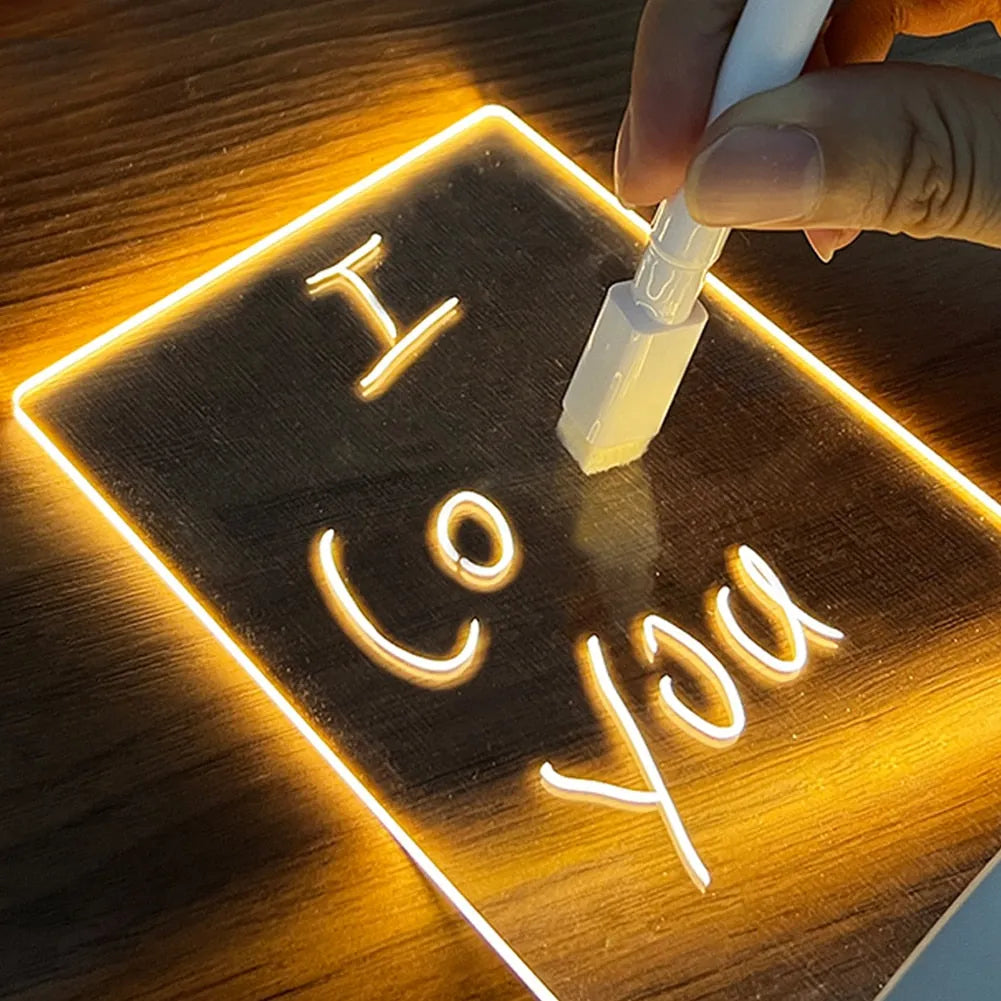 Luminária Criativa de Mesa para Anotações - Luz LED USB com Placa Acrílica para Mensagens - Decora Byte