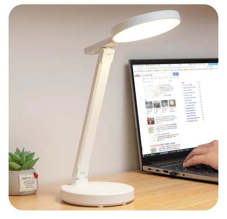 Luminária de Mesa Recarregável para Estudos em LED - Luz Ajustável, Porta USB e Design com Porta-Canetas - Decora Byte