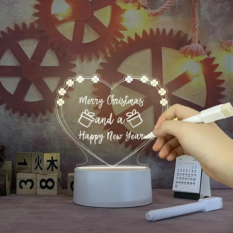 Luminária Criativa de Mesa para Anotações - Luz LED USB com Placa Acrílica para Mensagens - Decora Byte