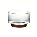 Tigela de Frutas de Vidro com Base de Madeira