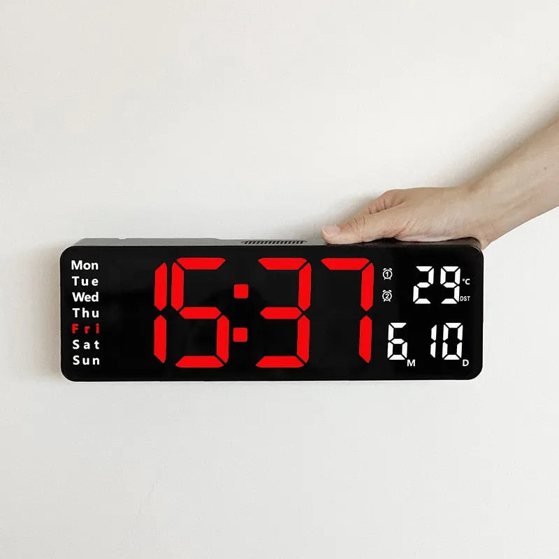Relógio de Parede Digital LED com Alarme, Cronômetro e Display Moderno