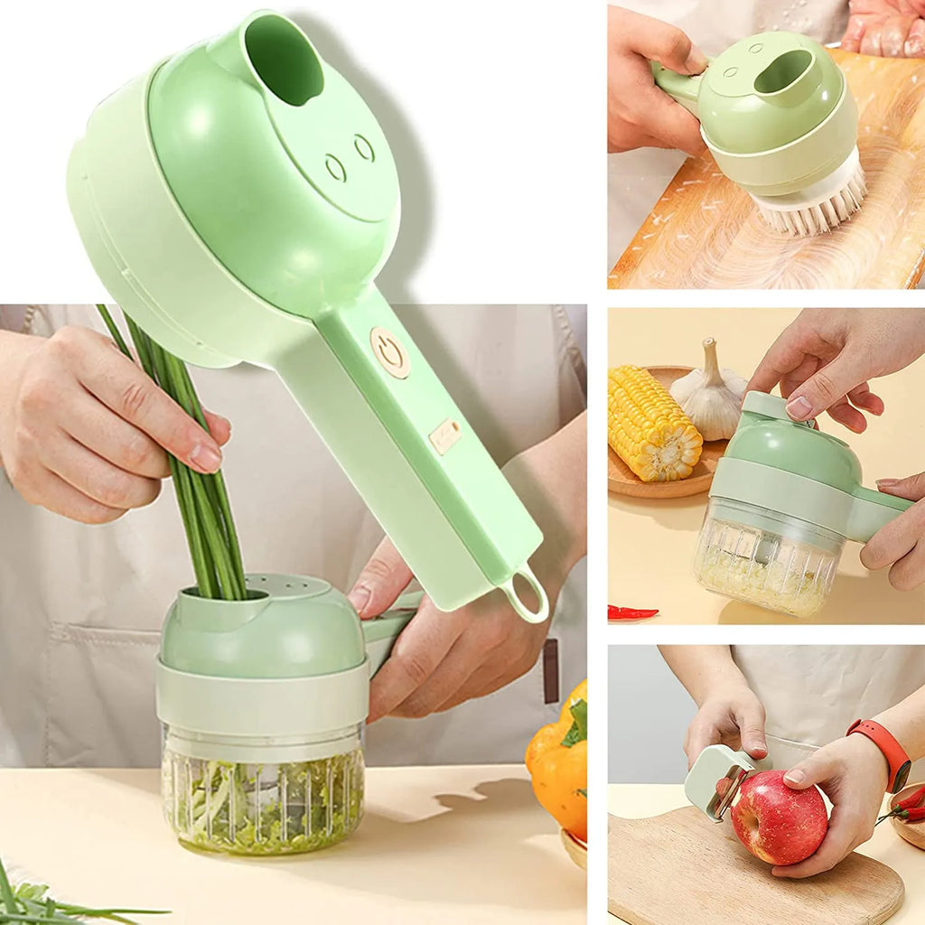 Triturador Multifuncional 4 em 1 - Cortador, Triturador, Descascador e Escova Elétrica - Lâminas de Aço Inox 304 e Motor Potente 40W - Decora Byte