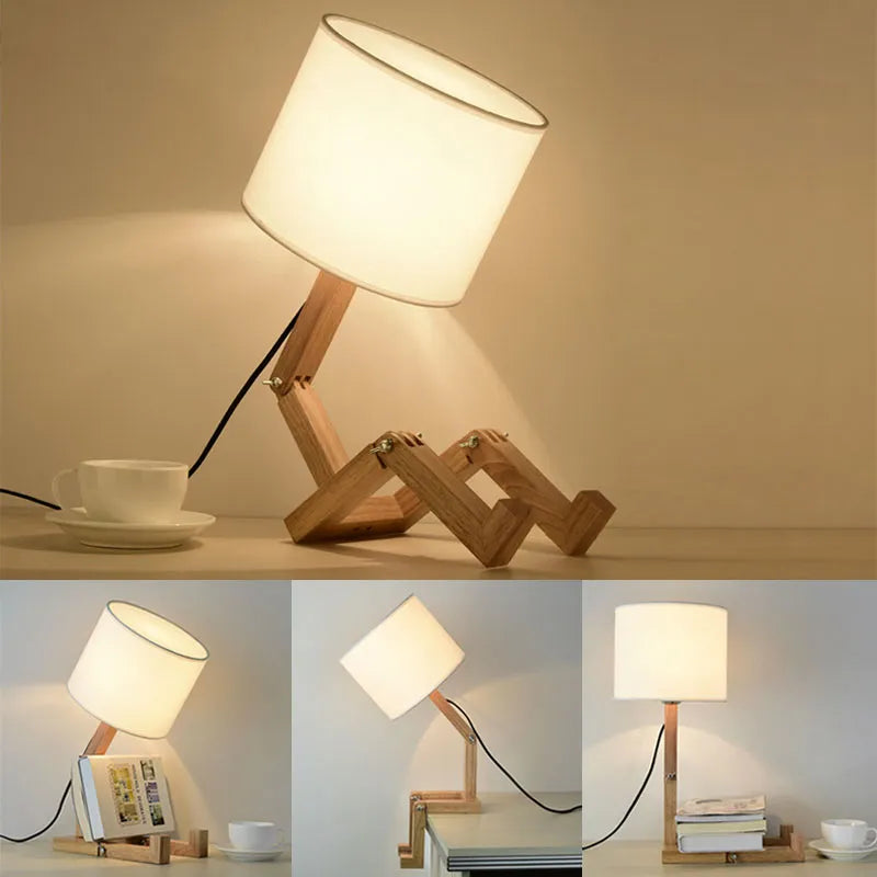 Abajur de Mesa Robô em Madeira com Design Único e Adaptável - Decora Byte