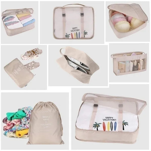 Kit 8 Bolsas Organizadoras à Prova D'Água para Viagem - Otimize o Espaço da Sua Mala com Praticidade - Decora Byte