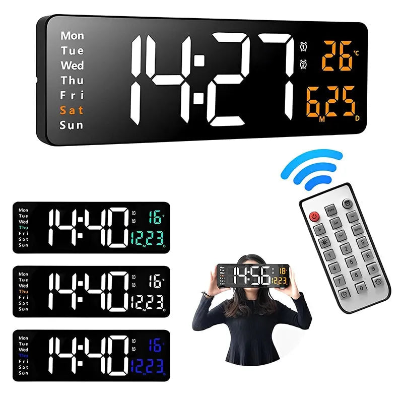 Relógio de Parede Digital LED com Alarme, Cronômetro e Display Moderno