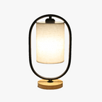 Luminária de Mesa Oriental em Madeira com Abajur de Tecido