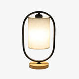 Luminária de Mesa Oriental em Madeira com Abajur de Tecido